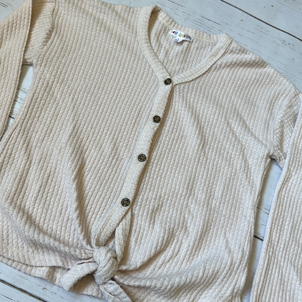 Girls Waffle Tie-Front Sweater - Picture 2 of 4